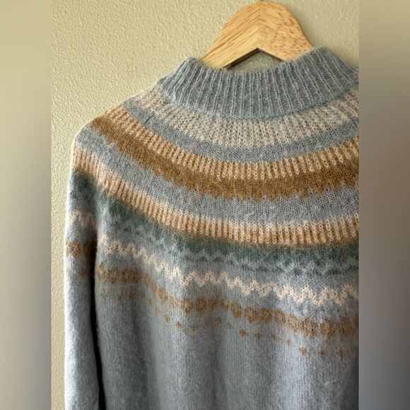 J Crew Fair Isle Yoke Puff Sleeve Fuzzy Wool Blend Sweater Oversized Size XXS - Picture 5 of 7